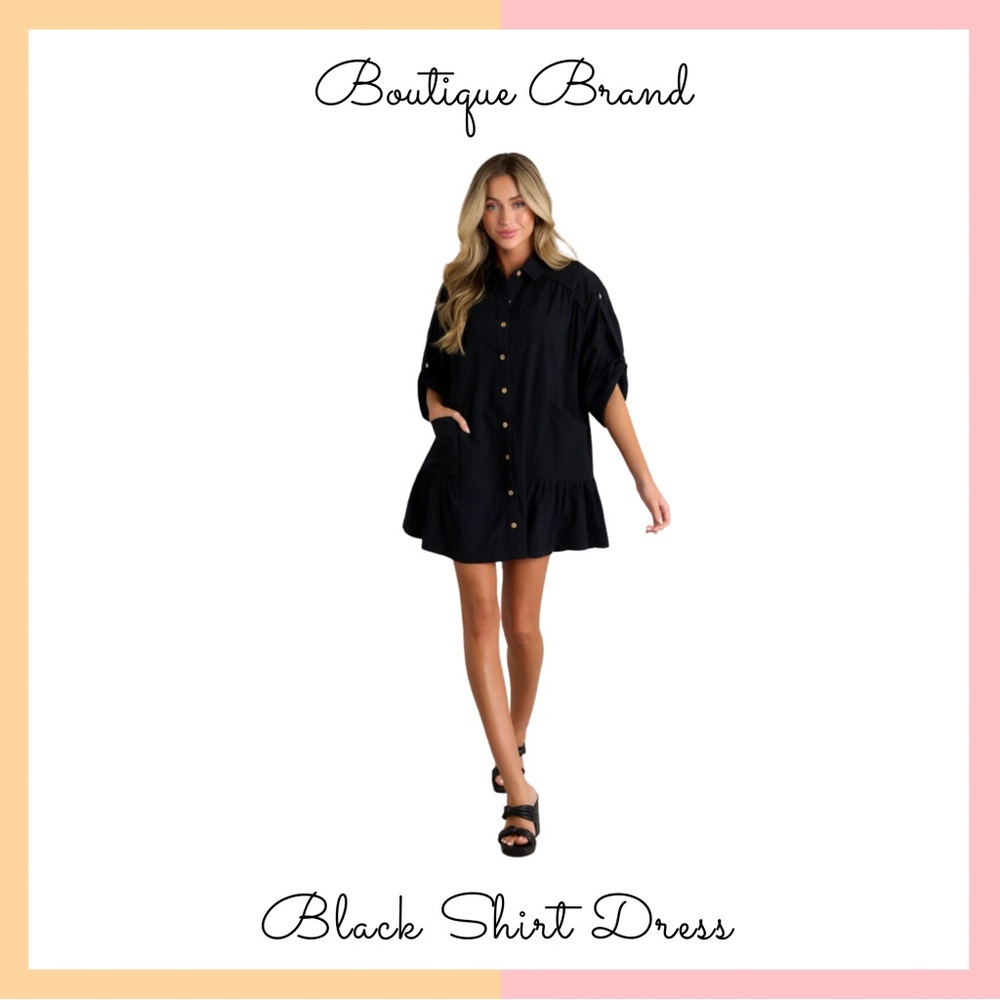 Black Mini Shirt Dress - Picture 1 of 9